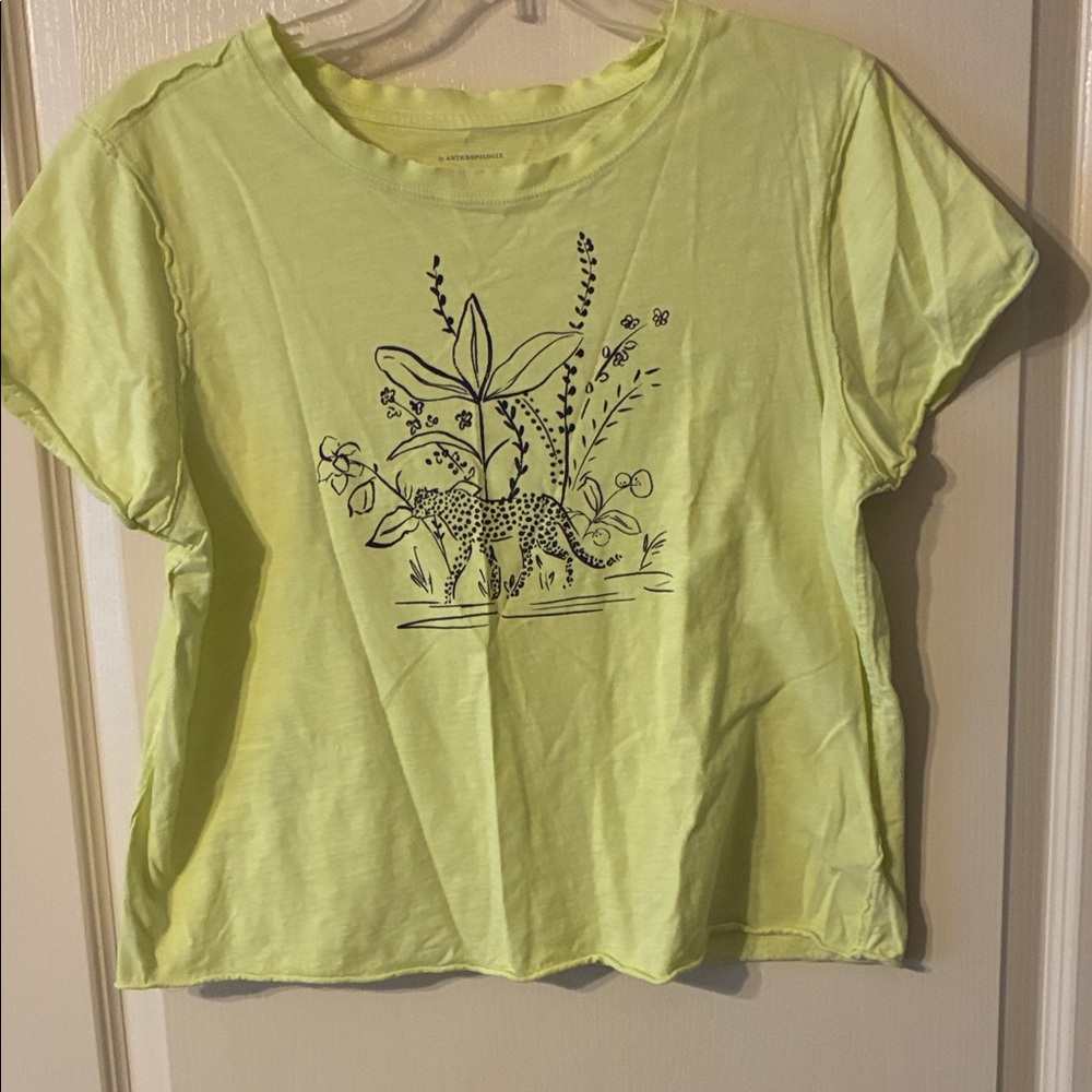 Anthropologie Lime green Tee with Black Graphic